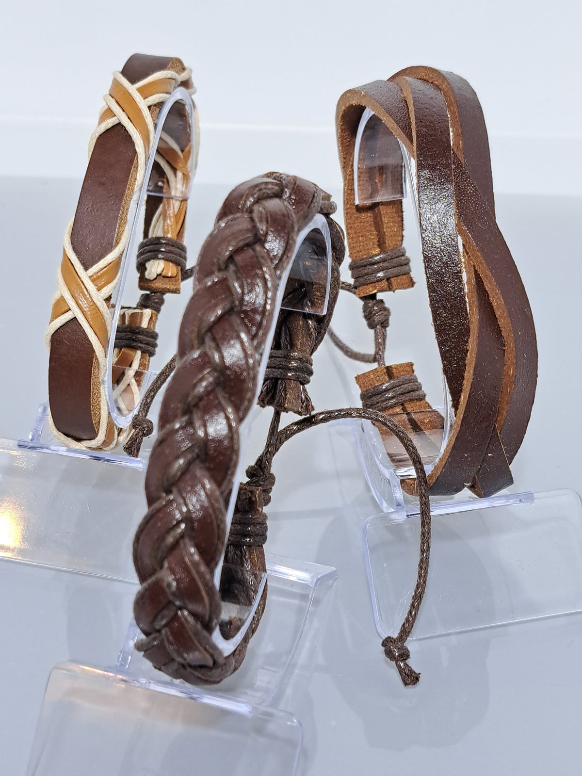 Handmade leather bracelets.