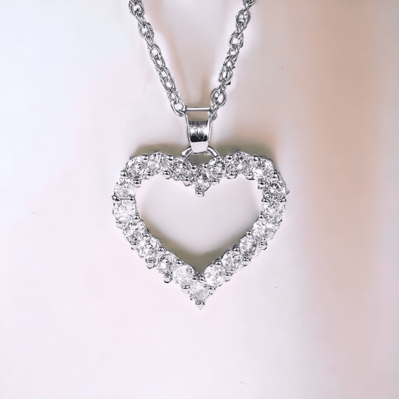 Silver heart pendant necklace with cubic zirconia diamonds 