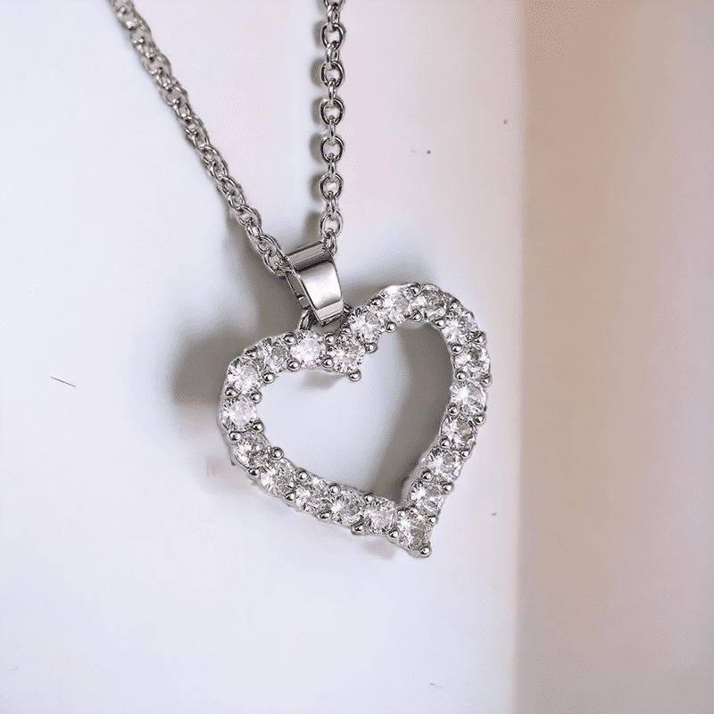 Sparkly Silver heart pendant necklace with cubic zirconia diamonds 