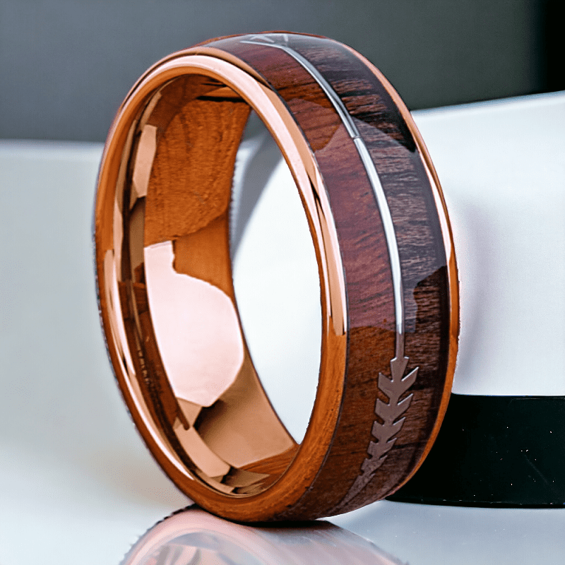 Red Koa Wood Inlay Ring