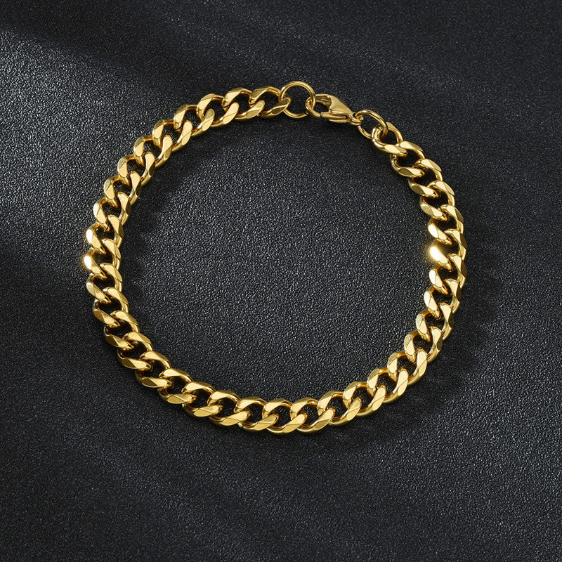 Gold Stainless Steel Curb Link Chain Bracelet , Lobster Claw fastening, Polished Cuban chain, Bracelet. 7mm,5mm,3mm Bracelets. Chain Bracelet.