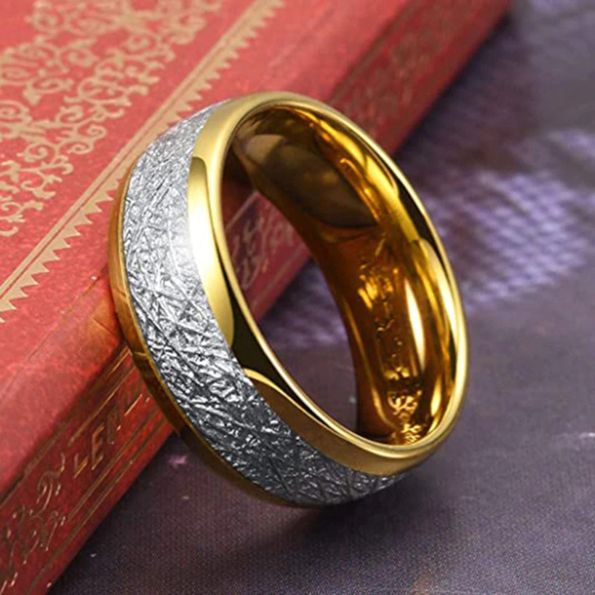 Silver and Gold Frosted meteorite Dome Ring